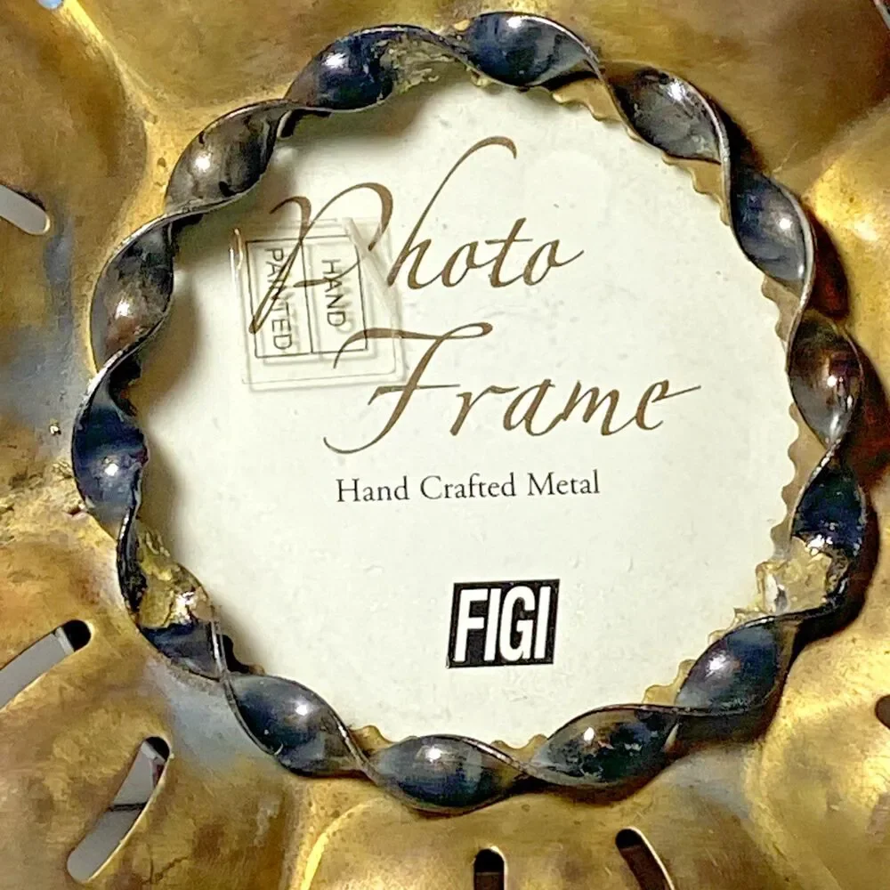 VTG Figi Hammered Hand Crafted Metal 3D Butterfly Flower Picture Frame 3x3 Photo